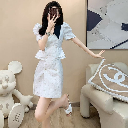 【dress】フリル半袖パフ袖ワンピースF7331