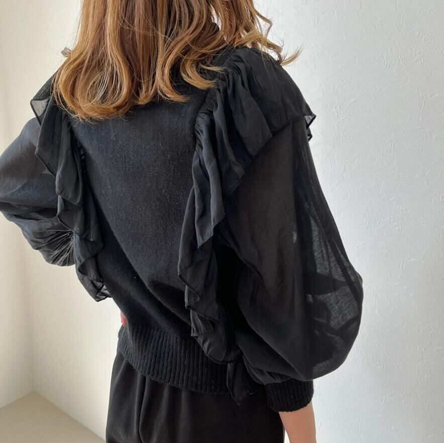 【tops】フリルドッキングニットトップス　M18437