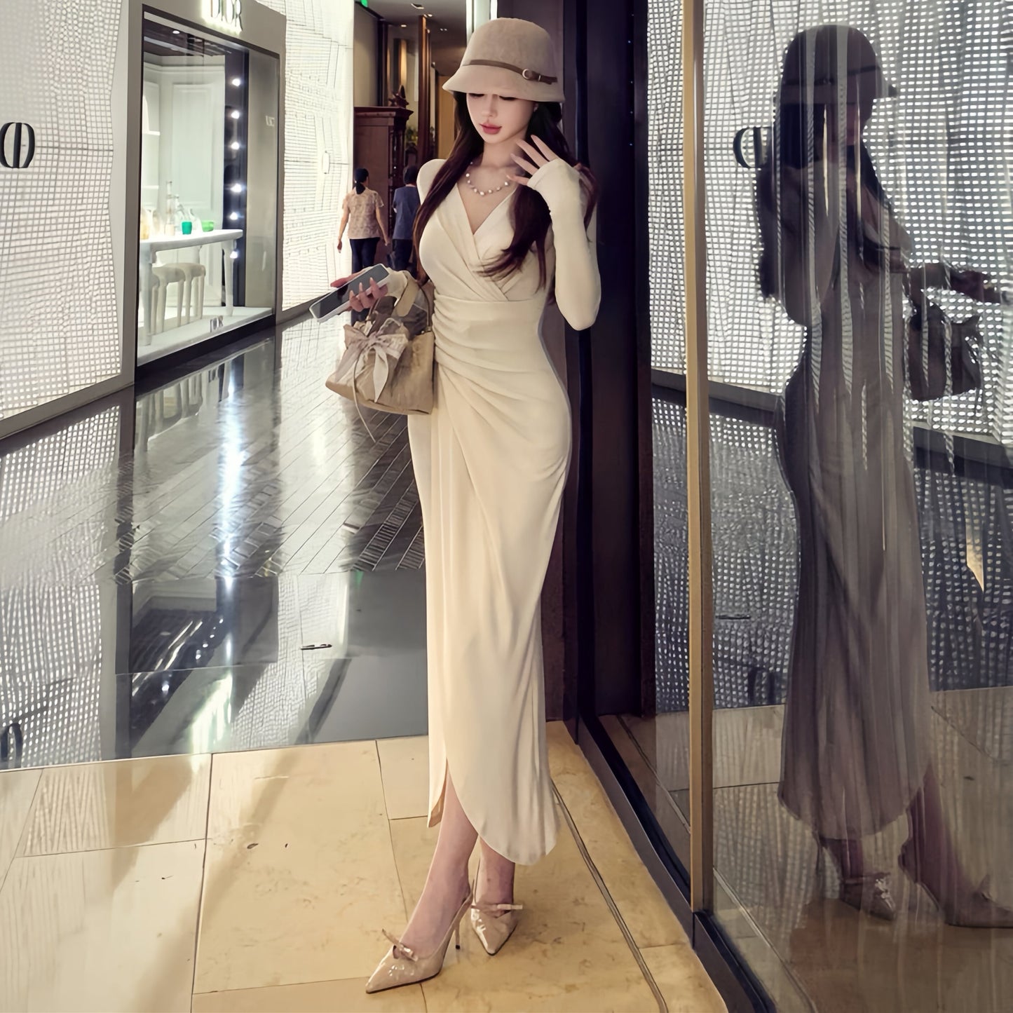 【dress】スリットタイトワンピース Q6314