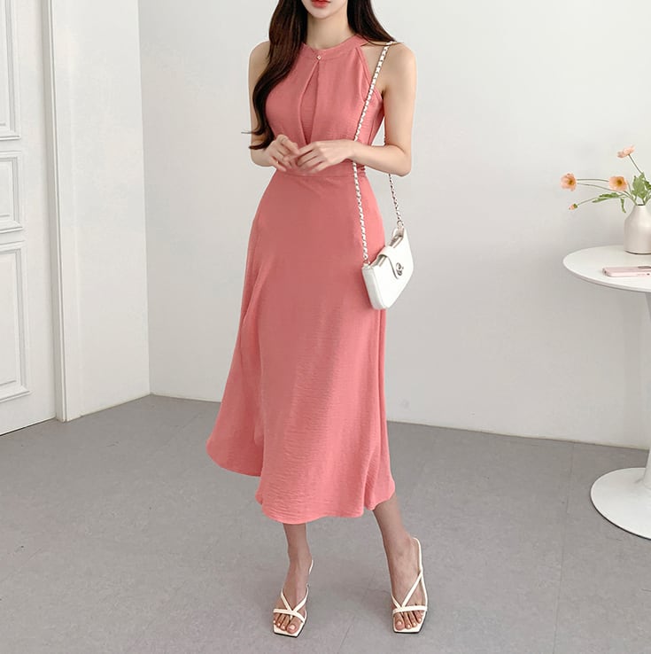 【set】ラウンドネック無地タンクトップ+スカート通勤日常セットアップF5158