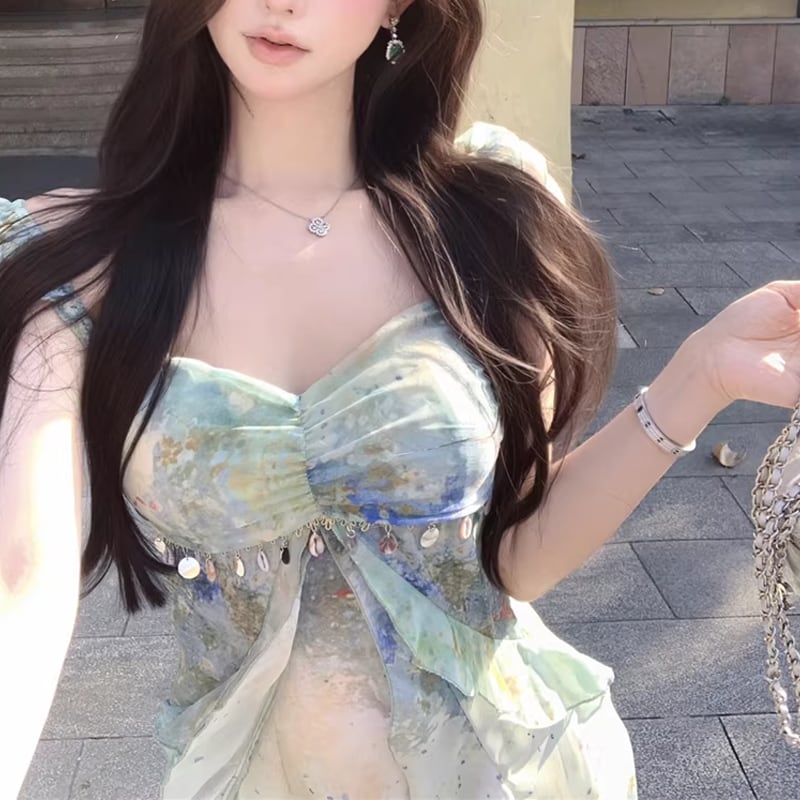 【dress】カラフルロングキャミワンピース Q8278