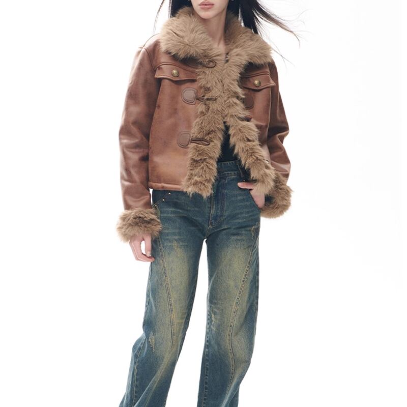 【outer】裏起毛ファードッキングPUジャケット Q7628