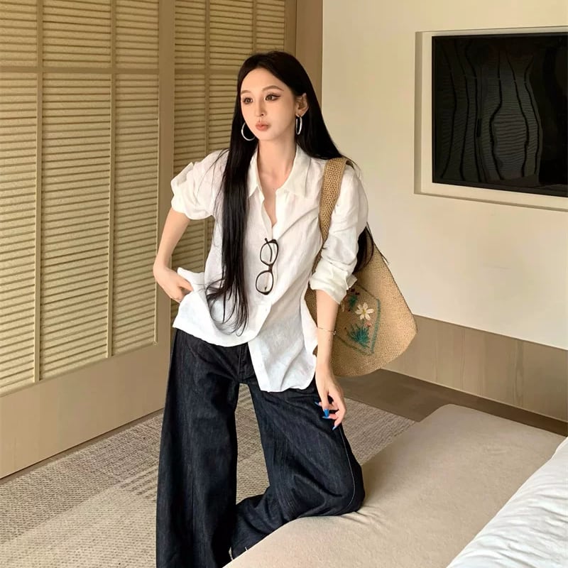 【tops】2色展開ロングシャツ Q8523