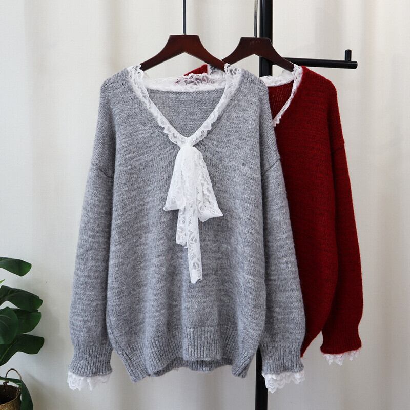 【tops】レース切り替えニットセーター　M27167