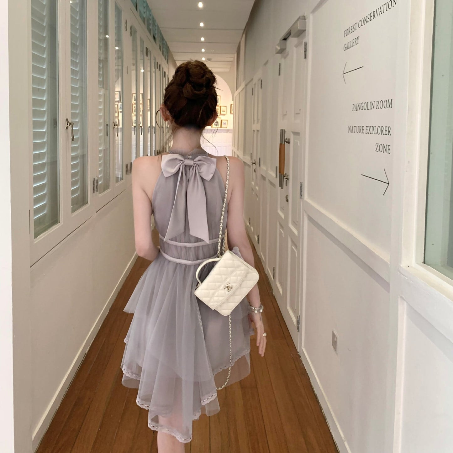 【dress】バックリボンチュールミニワンピース　M31380
