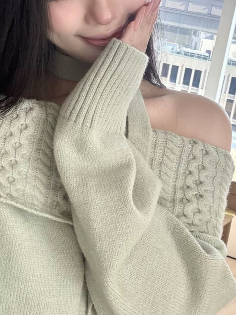 【tops】オフショルダーニットセーター　M28944
