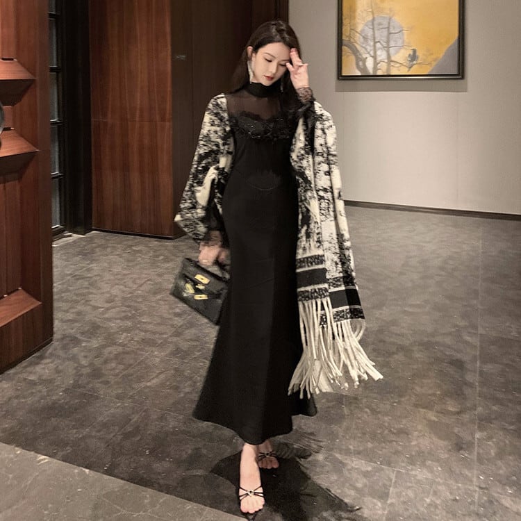 【dress】レースドッキングチュールワンピース　M28342