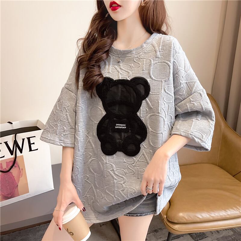 【tops】オシャレ度満点〜2色ラウンドネック半袖配色着回しゆったりTシャツF0156