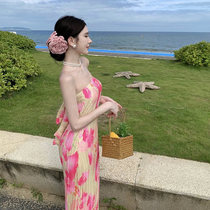 【dress】ベアトッププリントワンピース　M25004