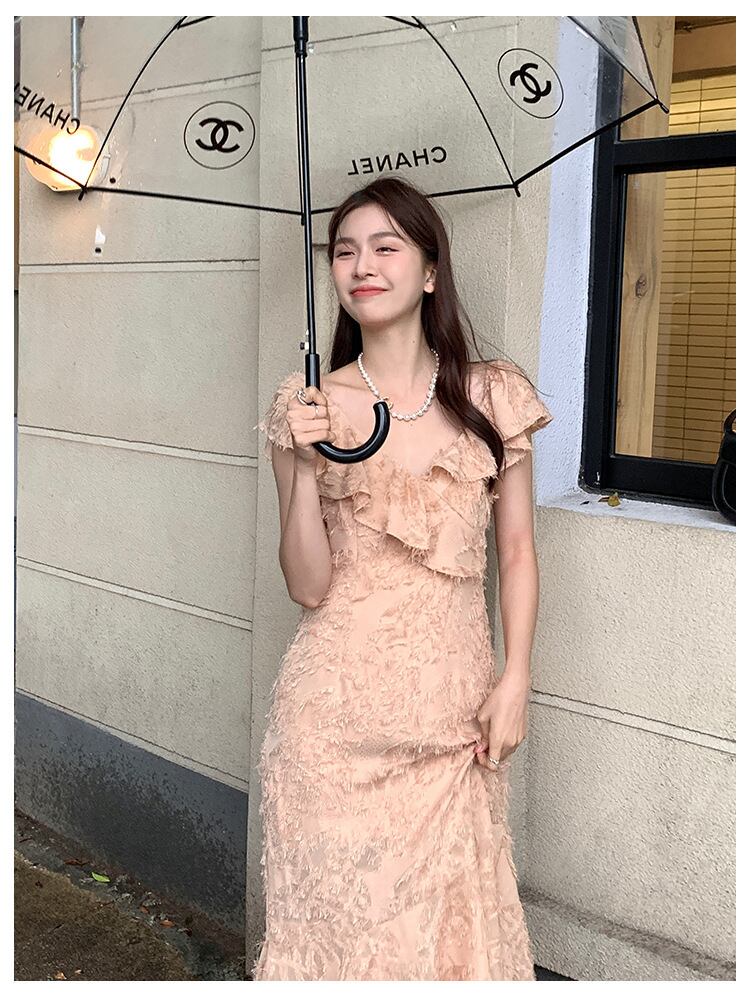 【dress】Vネックフリンジワンピース G20071