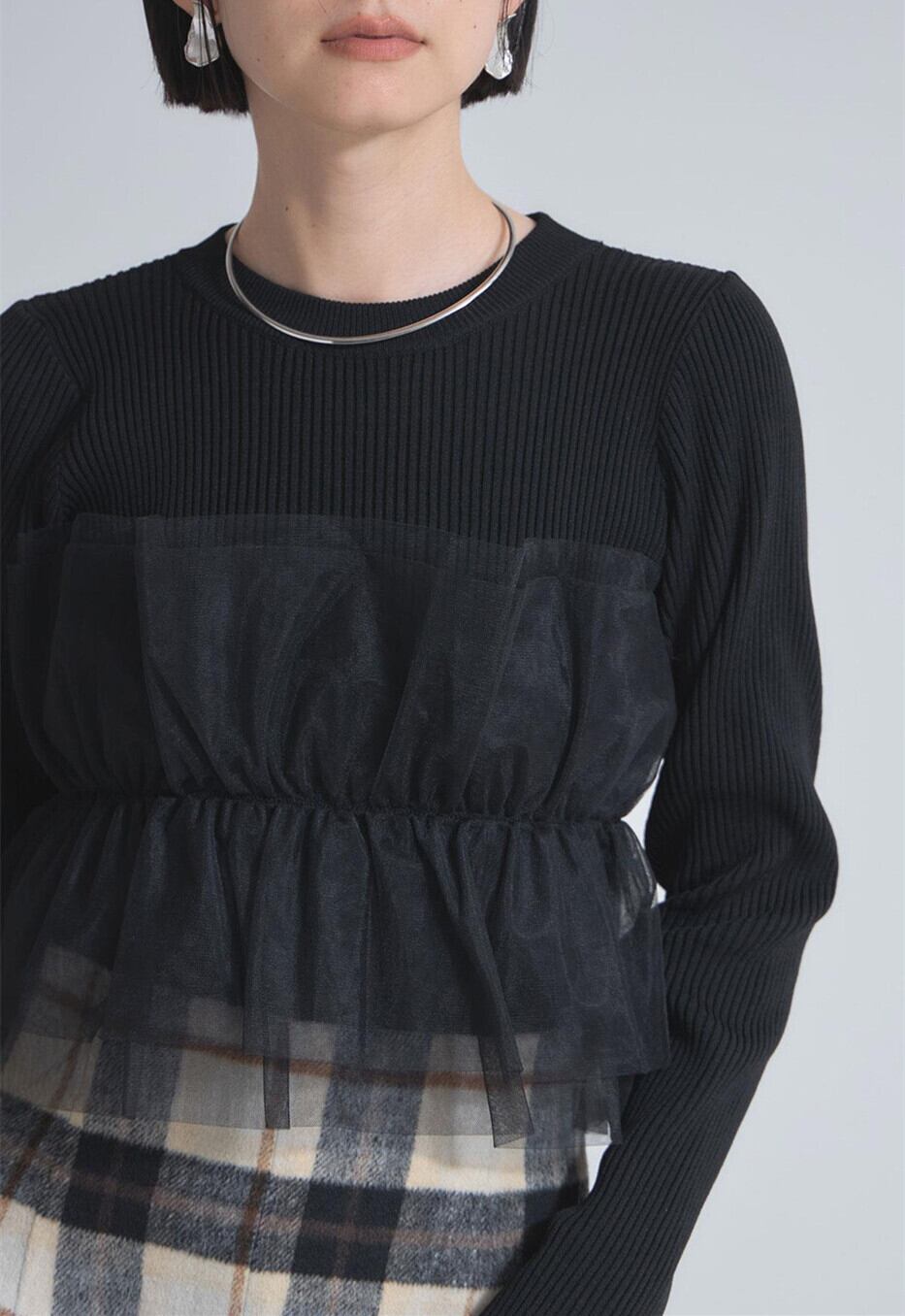 【tops】チュールドッキングニットトップス　M28014