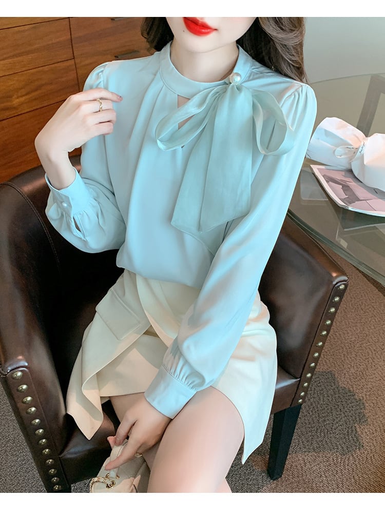 【tops】リボン付きブラウス　M29120