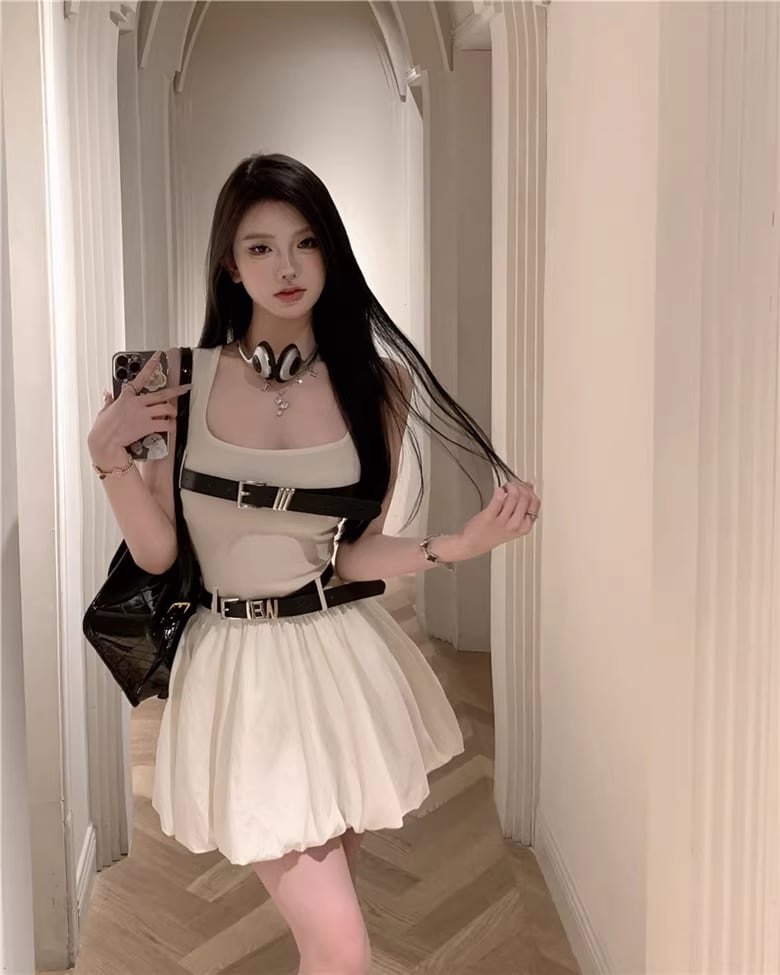 【dress】ベルト付きキャミバルーンワンピース Q8331