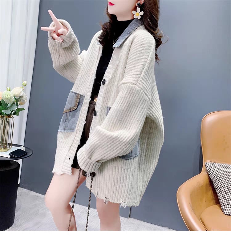 【outer】デニム切り替えニットカーデ　M27640