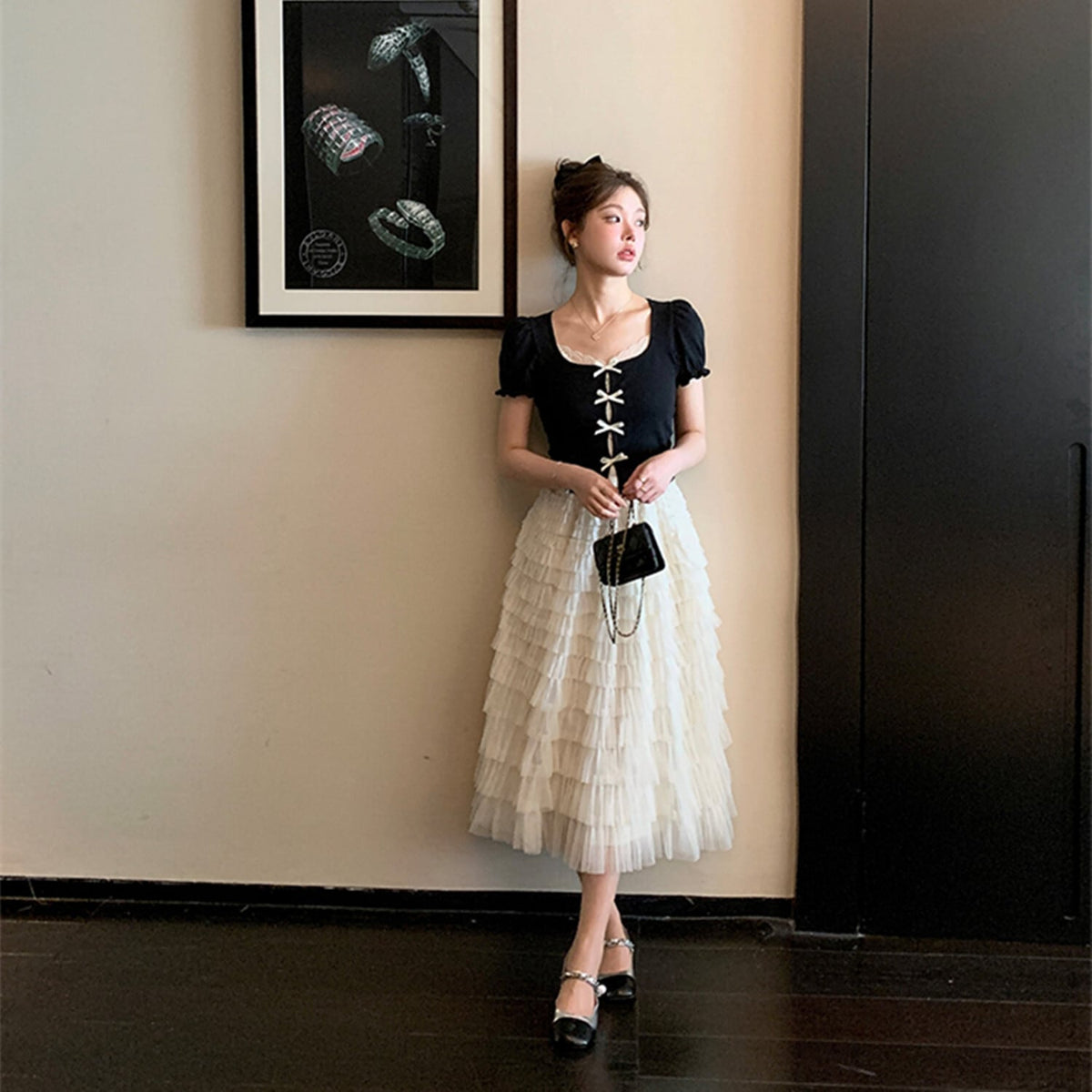 【tops】リボンレースドッキングトップス　N3012