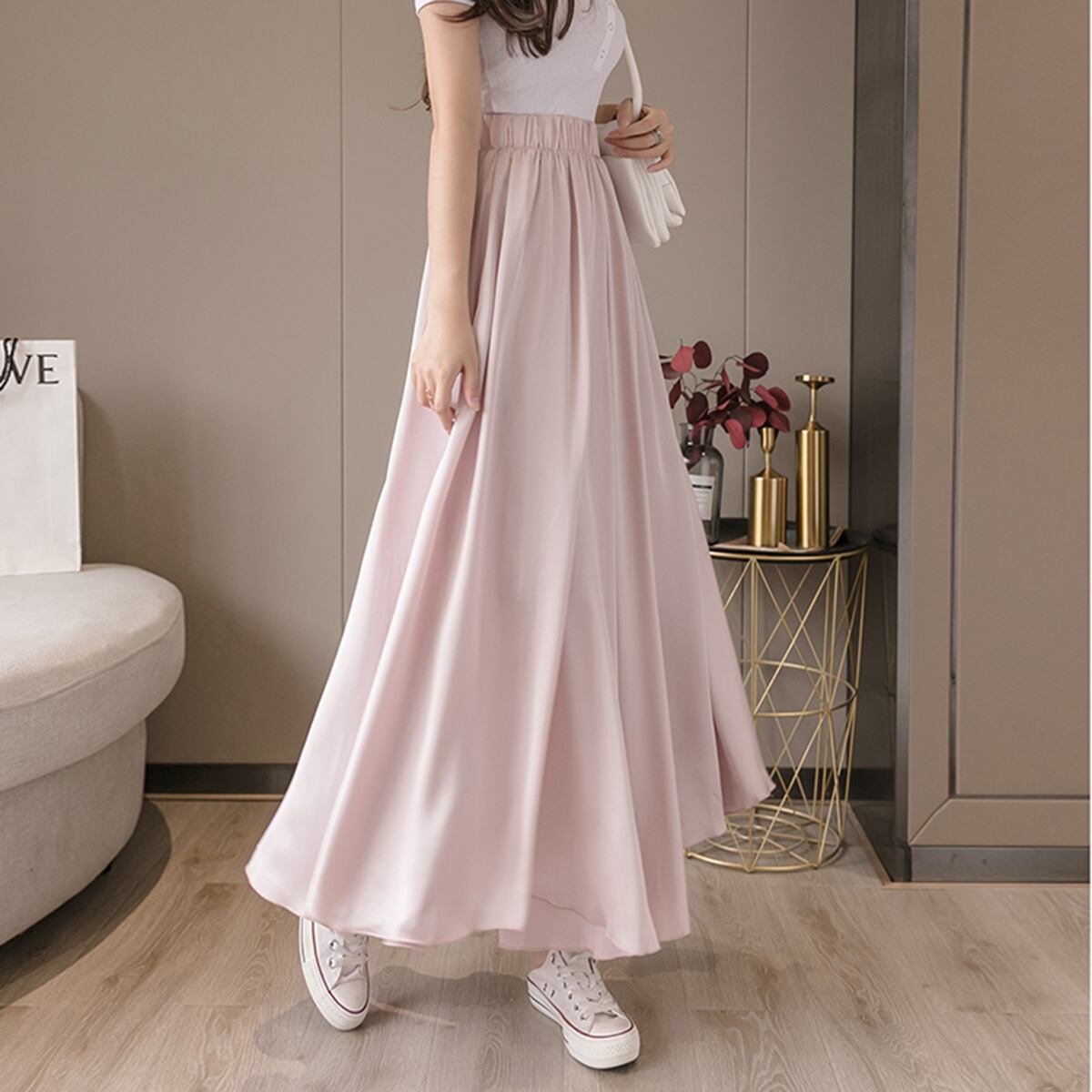 【bottoms】美感いっぱい無地合わせやすいハイウエストシンプルカジュアルガウチョパンツ