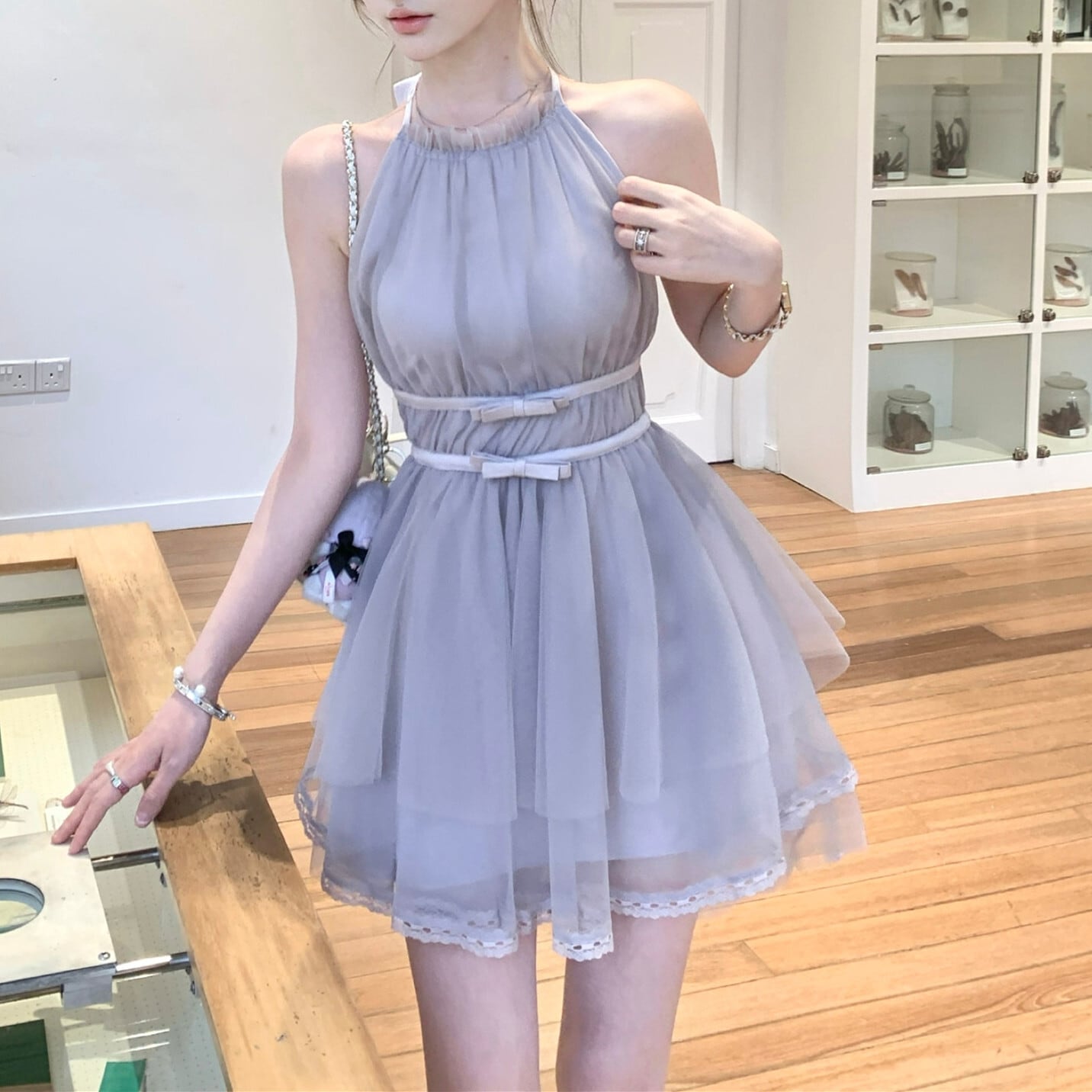 【dress】バックリボンチュールミニワンピース　M31380