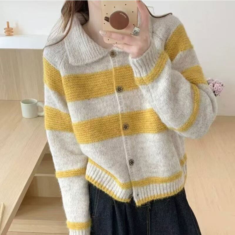 【outer】ボーダー柄ニットカーデ　M28610