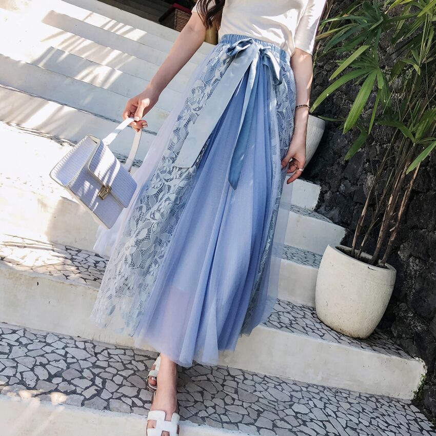 【bottoms】春夏気質アップINS風着痩せハイウエスト花柄メッシュスカート