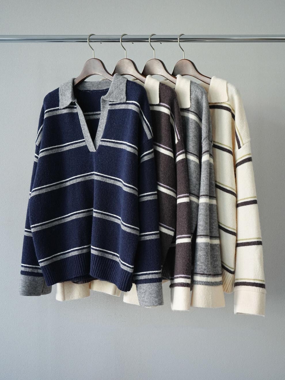 【tops】Ⅴネックボーダー柄ニットトップス N3430