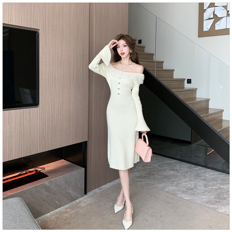 【dress】フリルニットワンピース　M18534