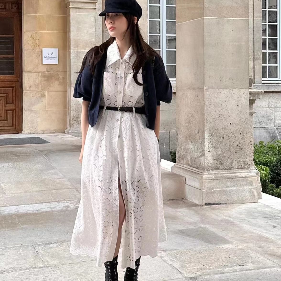 【set】カットワークワンピース×ショートパンツセット　M24749