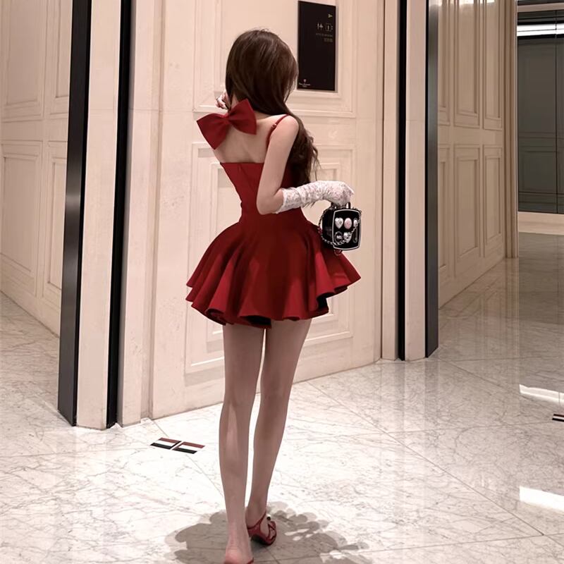【dress】ネックリボン付きフレアキャミワンピース Q7943