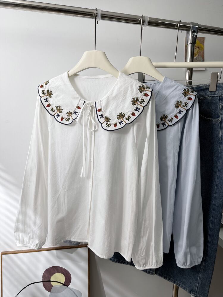 【tops】刺繍シャツブラウス　M29907