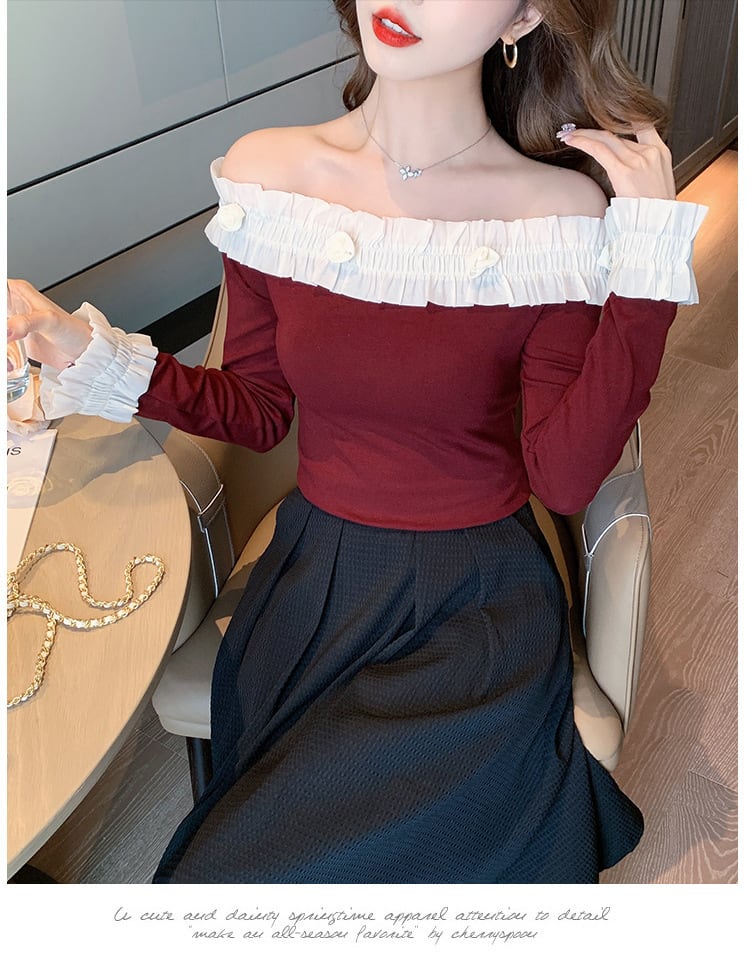 【tops】オフショルダー長袖Tシャツ　M28695
