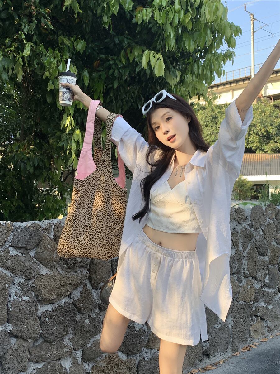 【set】薄手ブラウス+ハイウエストショートパンツ２点セットG21291