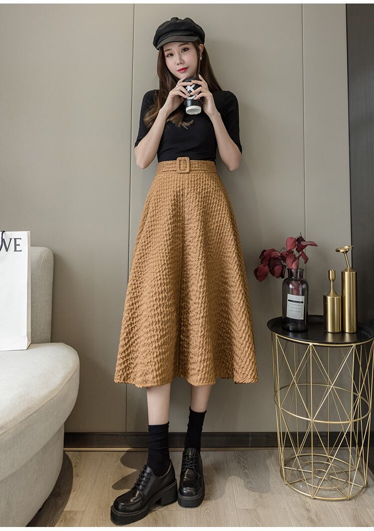 【bottoms】上品な質感!気質満点レトロINS風Aラインハイウエスト着痩せスカート G2935