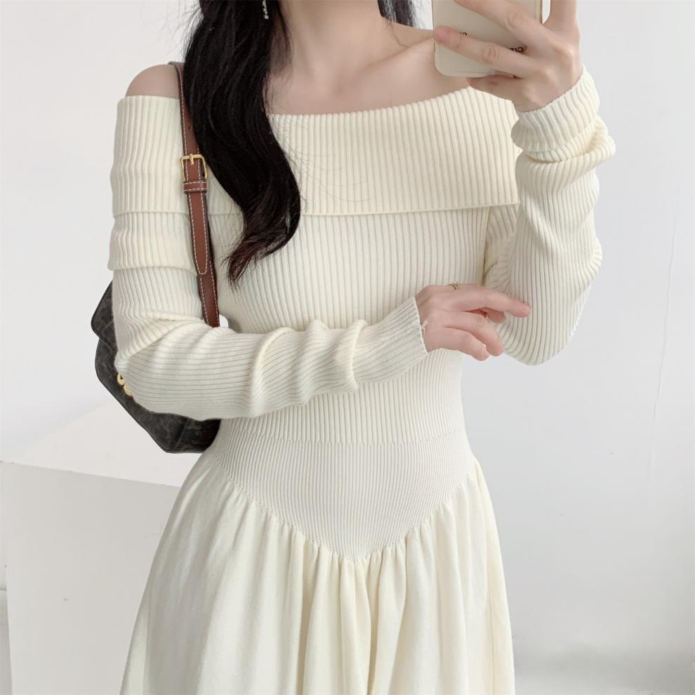【dress】オフショルダーニットワンピース　M28032