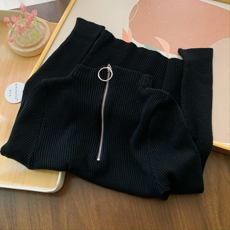 【tops】ファスナーニットトップス　M26487