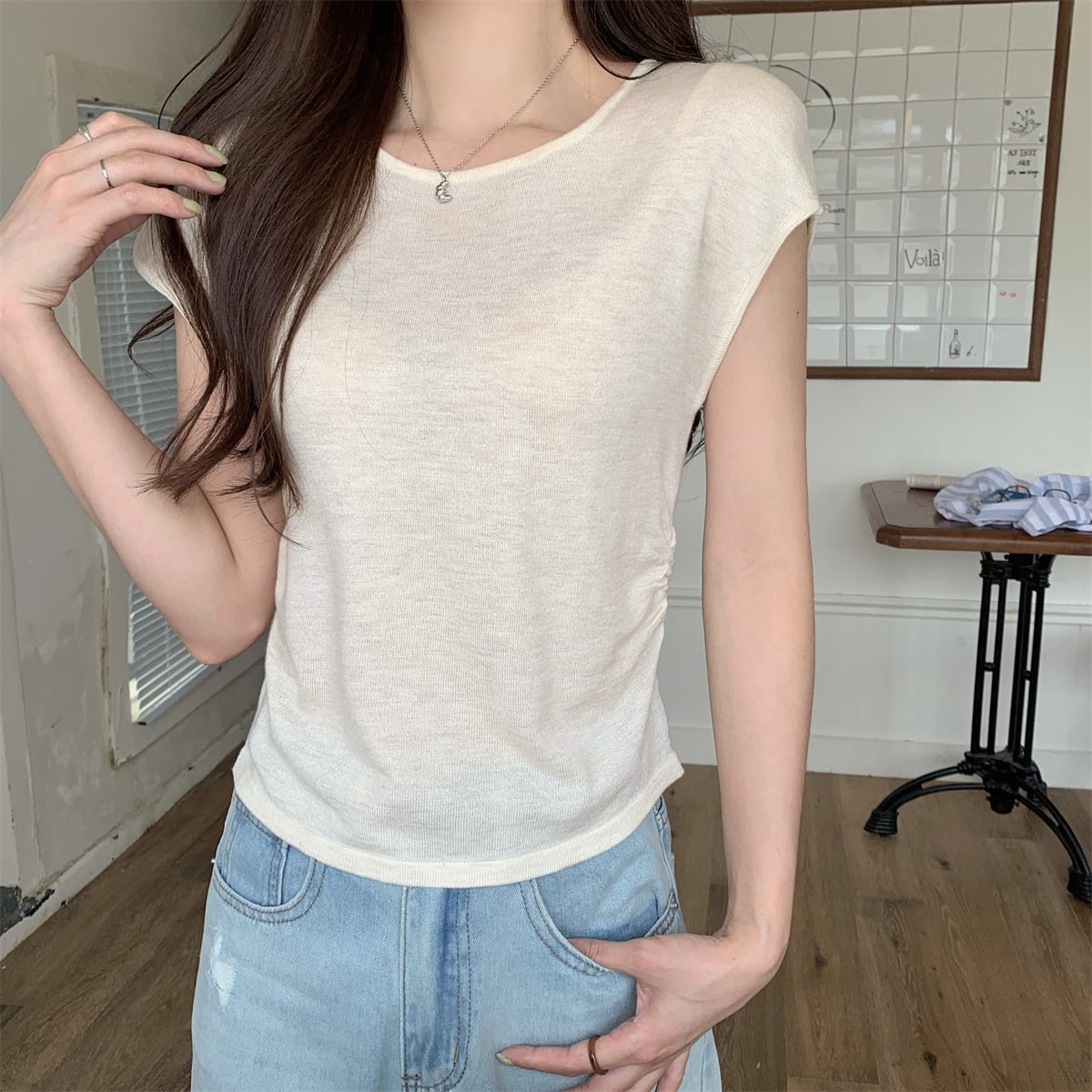 【tops】ニットTシャツ　M25142