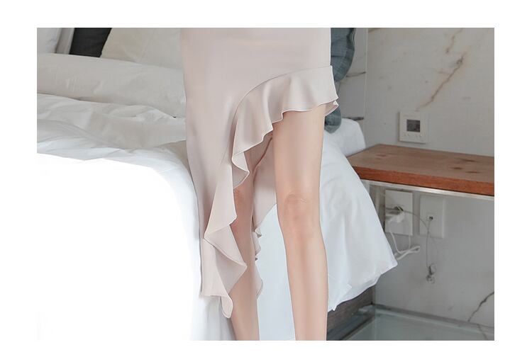 【dress】好感度UP!気質満点シンプル不規則フリルセクシースリットワンピース