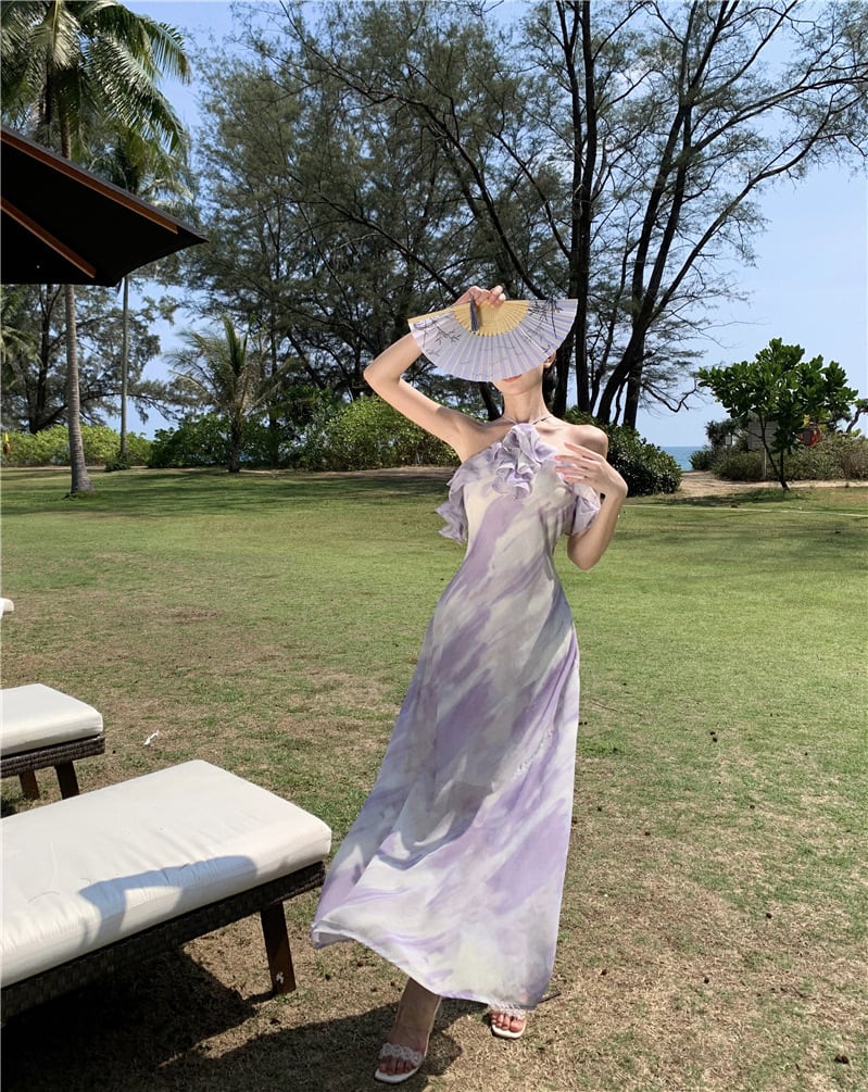 【dress】フリルプリントワンピース　M25208