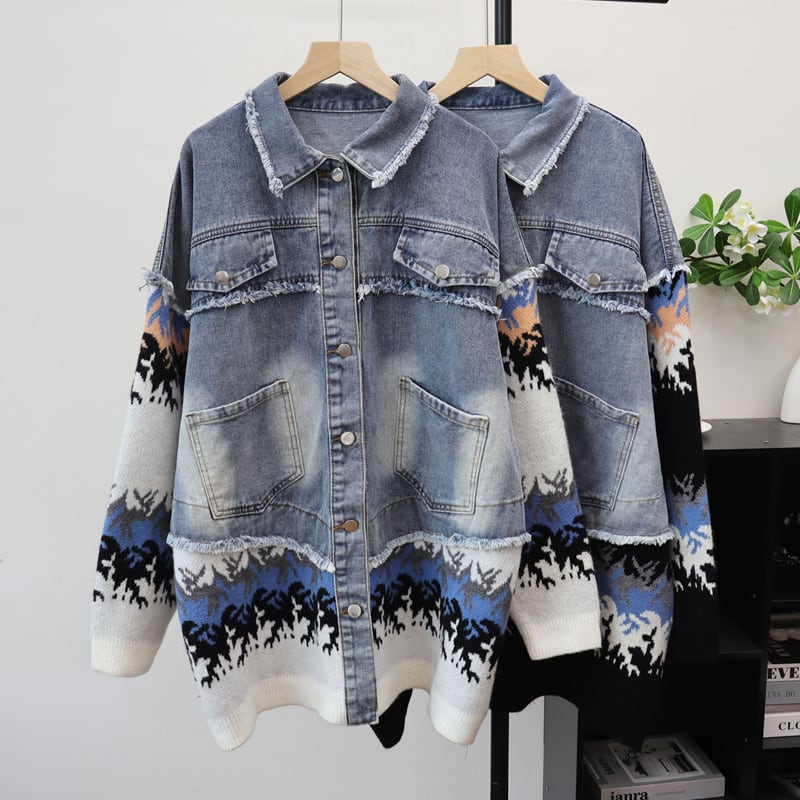 【outer】ニットドッキングデニムジャケット Q6992