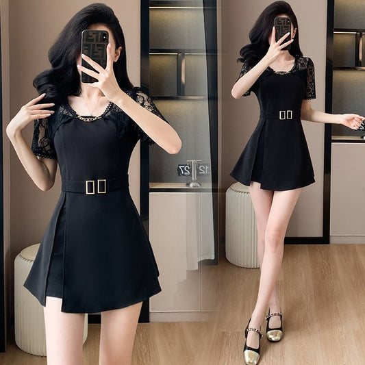 【set】レース切り替えワンピース+ショートパンツ２点セットG20672