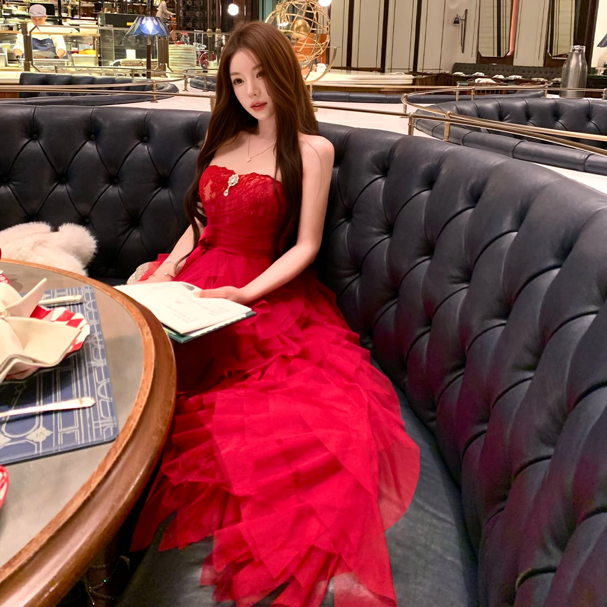 【dress】オフショルレースワンピース×チュールスカートセット　N3506