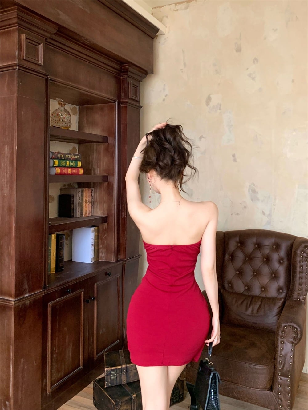 【dress】立体感バラチューブドレス Q8038
