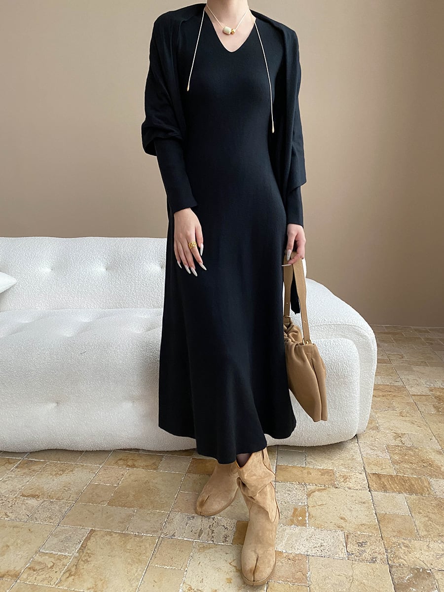 【dress】ショール付きニットワンピース Q7003