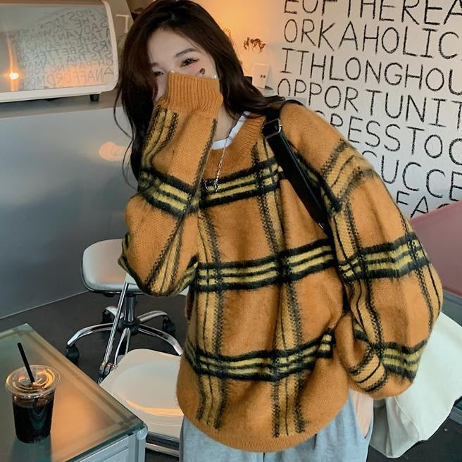 【tops】ラウンドネック長袖ニットセーターF8258