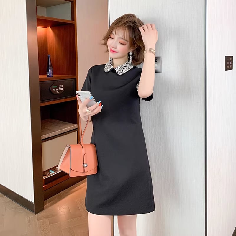 【dress】ラインストーン付きミニワンピース Q8435