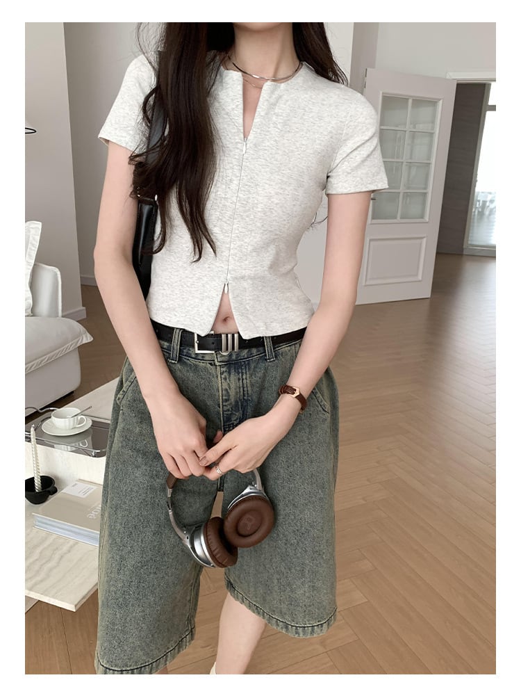 【tops】ファスナーTシャツ　M25069