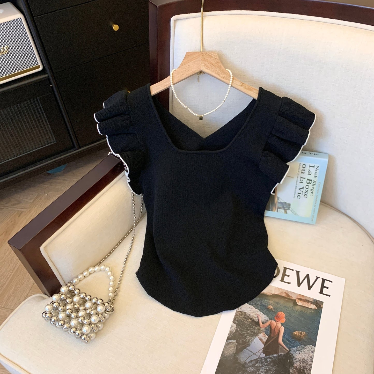 【tops】5色フレンチスリーブニットＴシャツF7442