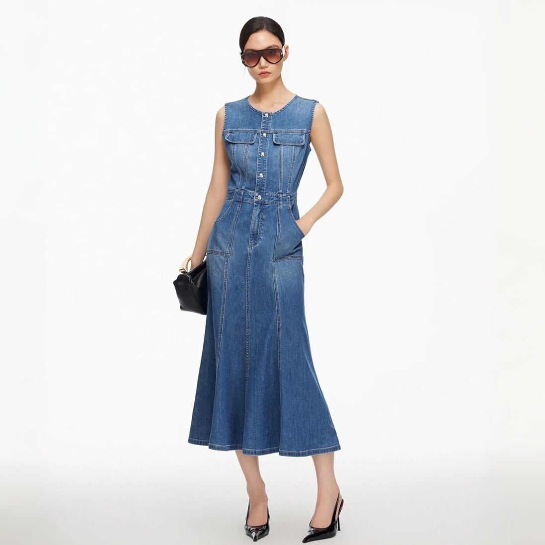 【dress】ノースリーブデニムマーメイドワンピース　K0558