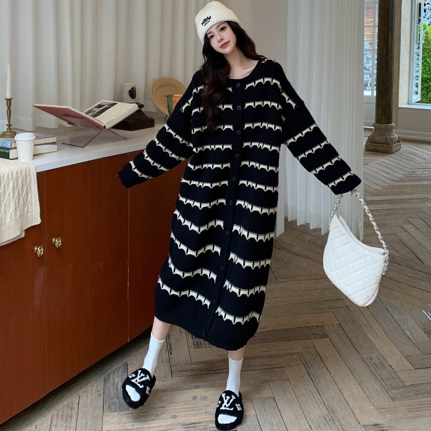 【dress】ボーダー柄ニットワンピース　M28377