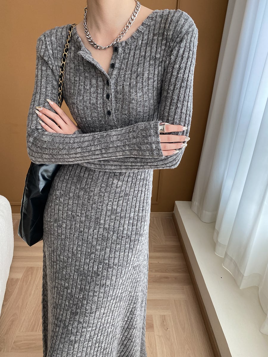 【dress】ロングニットワンピース Q7002