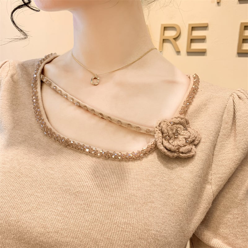 【tops】ビジュー不規則 イレギュラーニットトップス　M28665