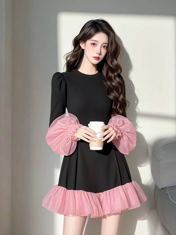 【dress】チュールコンビワンピース　M29483